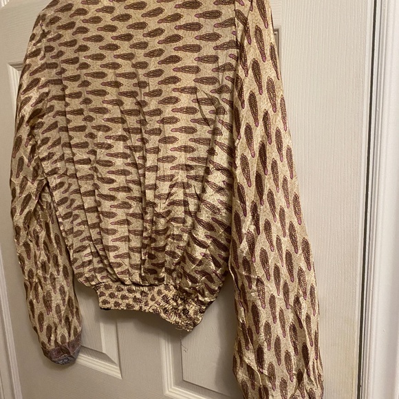 Long Sleeve Crop Top Made From Recycled Sari - Sz S - Picture 3 of 3